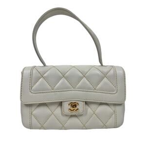 Chanel Vintage White Calfskin Leather Medium Top Handle Flap Bag w 24K GPHW